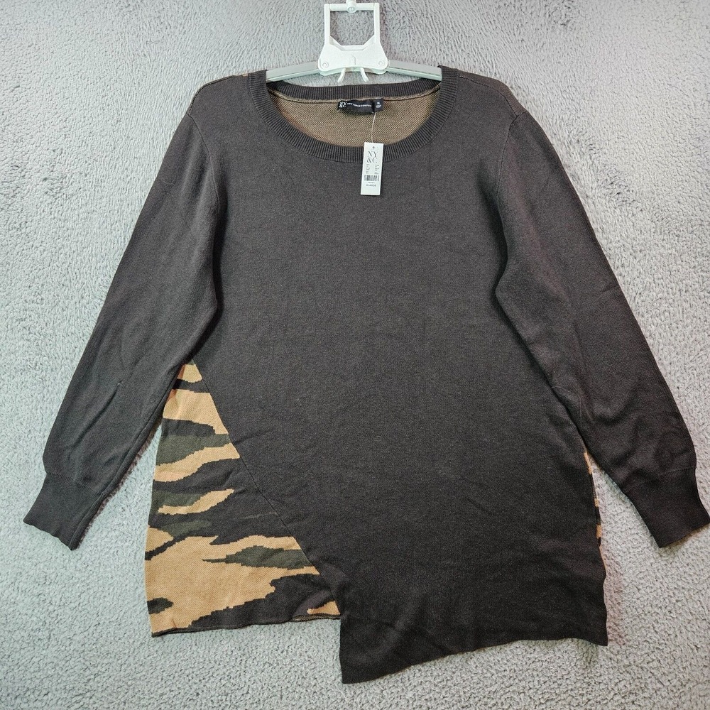 NWT - New York & Company‎ Sweater Women XL Knit Camo Dark Khaki Green
